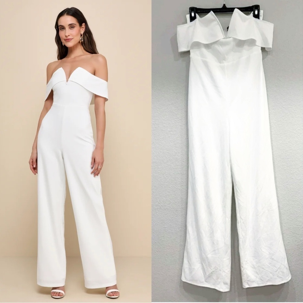 NWOT‎ Lulus My Favorite Night Ivory Off-the-Shoulder Jumpsuit